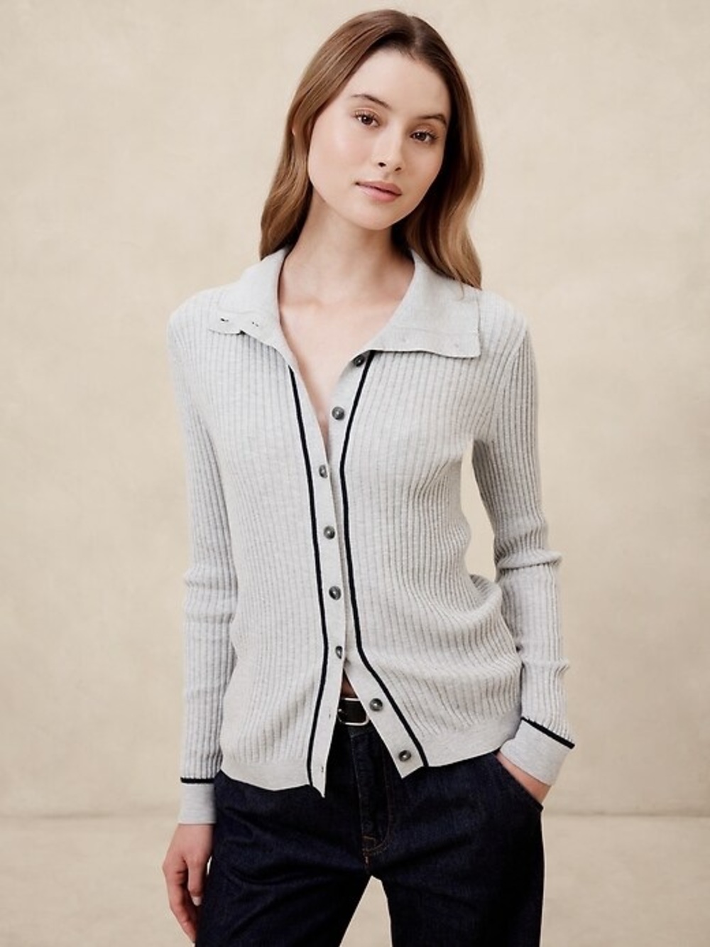 Banana Republic CONTRAST-TRIM POLO CARDIGAN size XS
